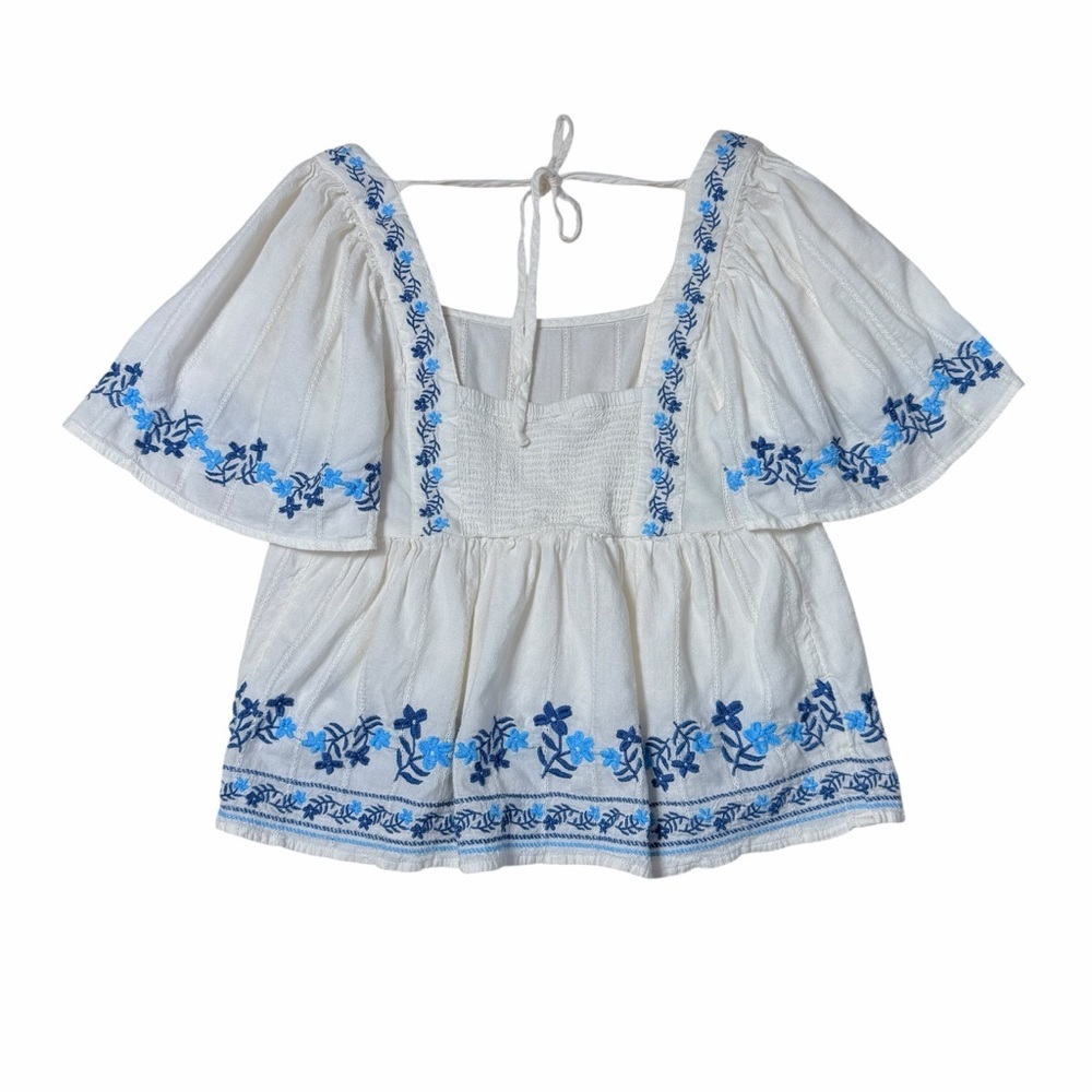Old Navy White & Blue Embroidered Blouse Womens XS - Picture 9 of 9